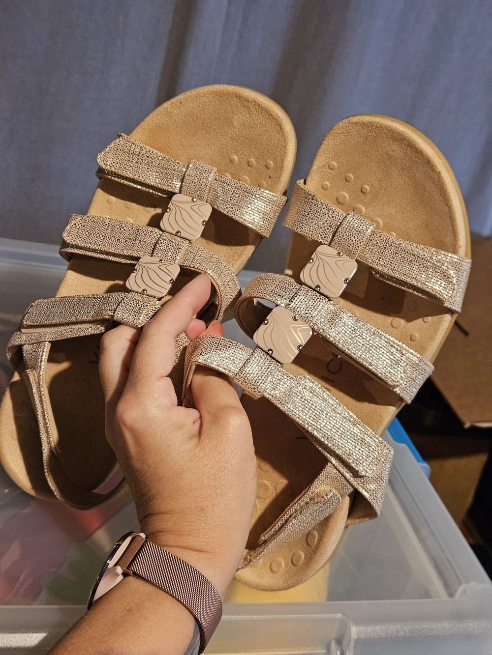 Women's Sparkle Strappy Comfort Sandals - Rose Gold